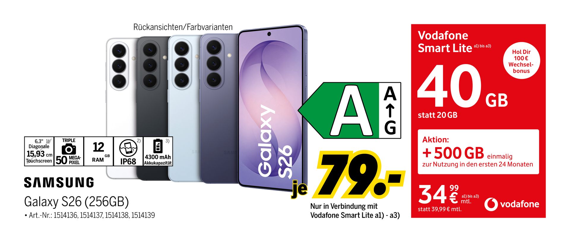 Samsung Galaxy S26 mit 256GB für einmalig 79€