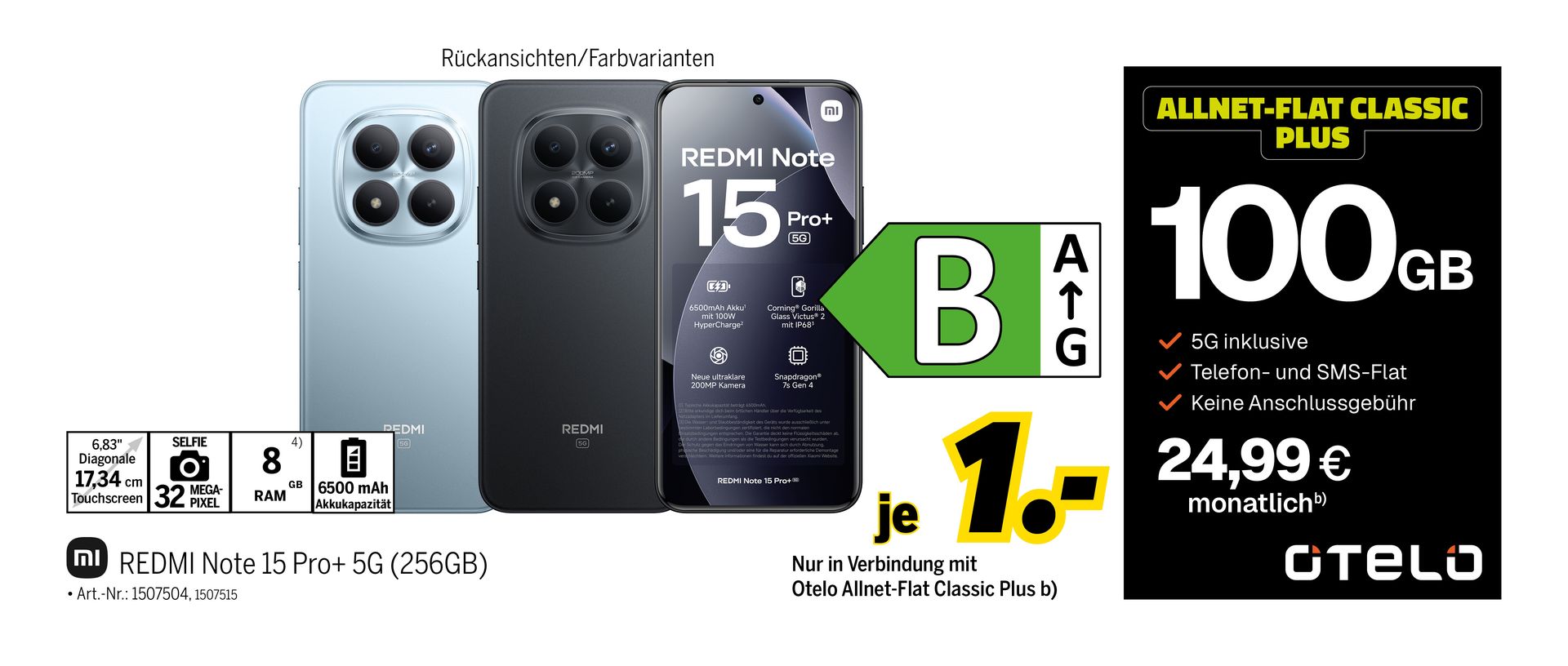 REDMI Note 15 Pro+ 5G mit 256GB für einmalig 1€