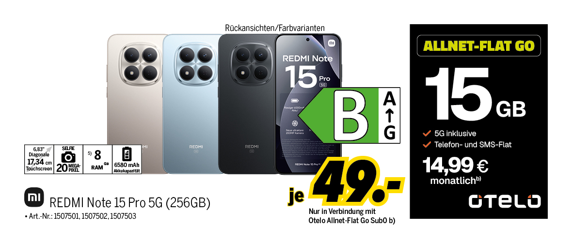 REDMI Note 15 Pro 5G mit 256GB für einmalig 49€