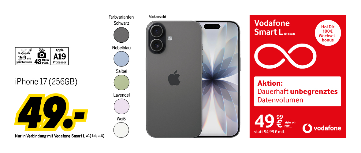 iPhone 17 mit 256GB für einmalig 49€